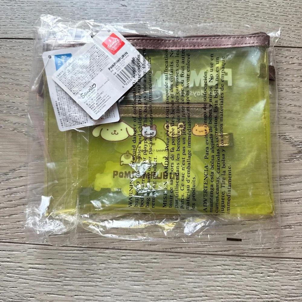 Sanrio Pompompurin Pouch Set Yellow Clear Vinyl Zipper Bag Kids One Size